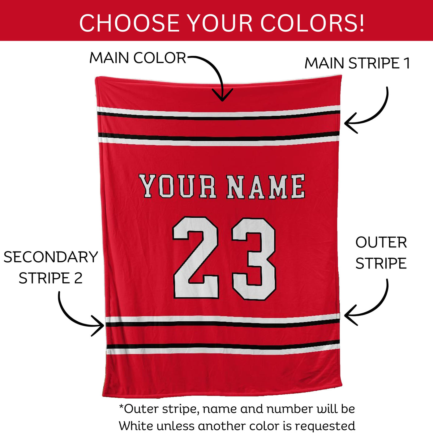 Create Your Own Custom Sports Jersey Blanket In All Colors, Personalized Name and Number, Soft Fleece and Sherpa Blankets