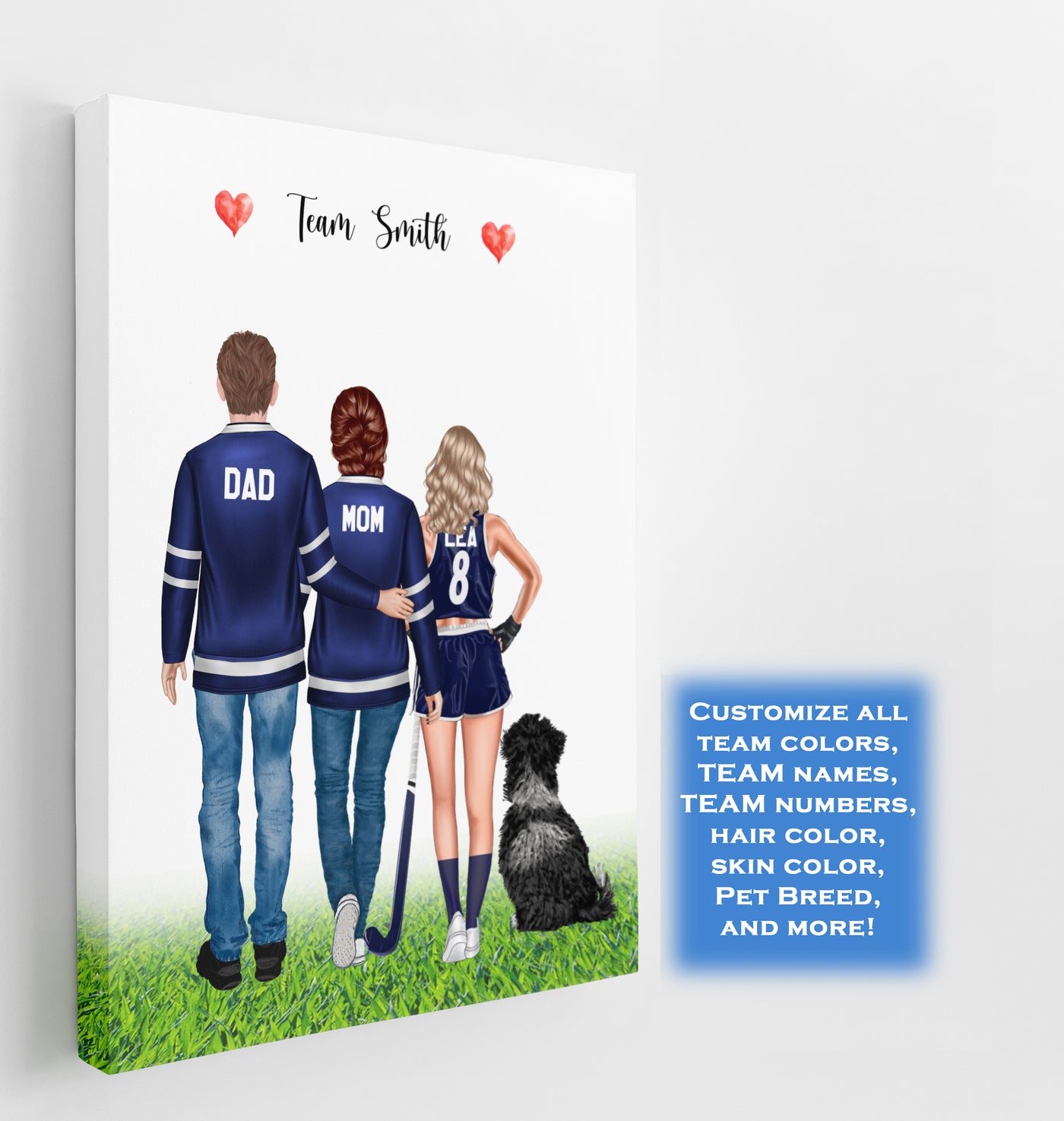 Custom Field Hockey Family Portrait: Perfect Gift for Hockey Enthusiasts, Personalized Hockey Artwork, Ideal for Hockey Moms & Coaches, Ice Hockey Decor, Hockey Lover Gift