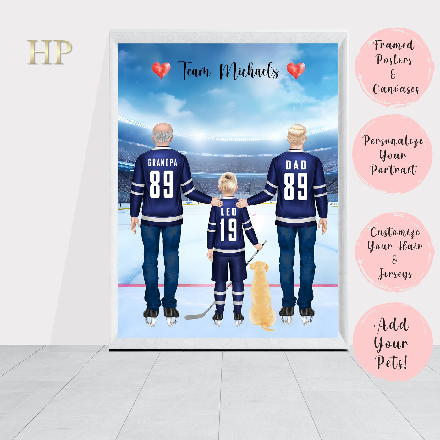 Custom Field Hockey Family Portrait: Perfect Gift for Hockey Enthusiasts, Personalized Hockey Artwork, Ideal for Hockey Moms & Coaches, Ice Hockey Decor, Hockey Lover Gift